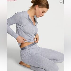 Victoria's Secret Light Gray Henley Pajama Matching Set Size XXL